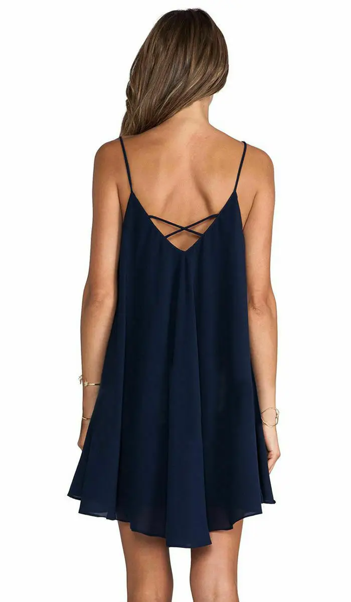 

2019 Hot sale solid v-neck Spaghetti Strap Elegant Sexy Women Summer Sleeveless Evening Party Beach Dress Short Mini Dresses