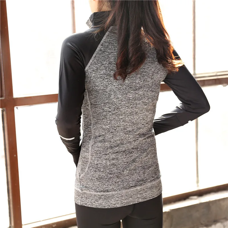 VEAMORS Женская футболка для бега на молнии йоги топы с длинными рукавами женщин
