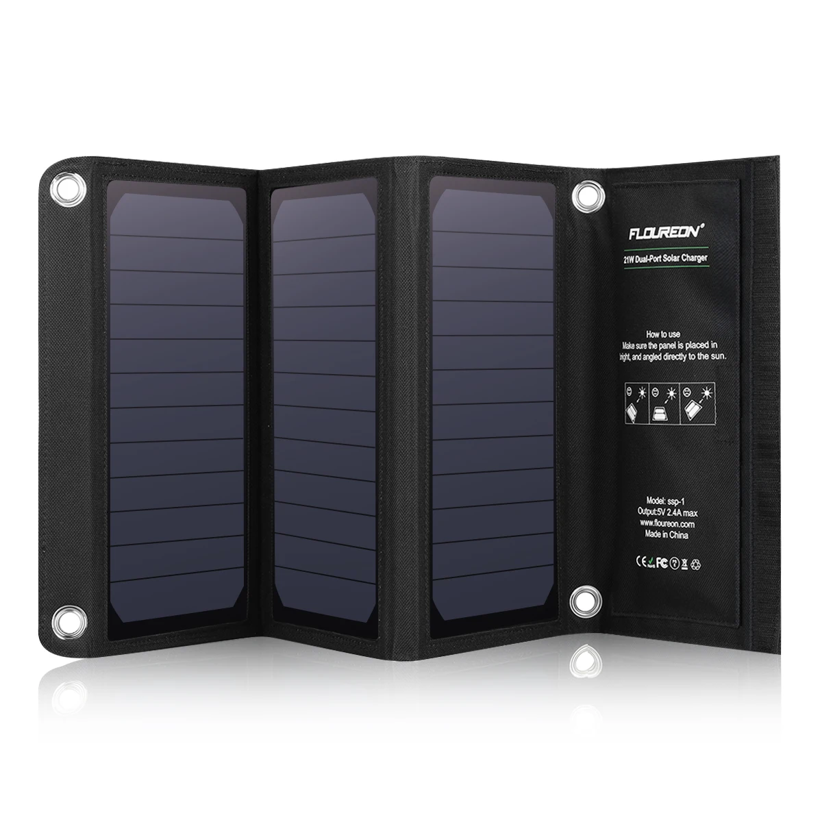 FLOUREON 21 Вт солнечная панель с двойным usb-портом водонепроницаемое складное