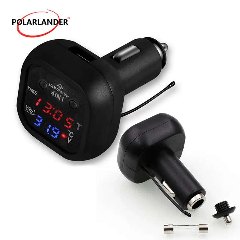 High Quality Car Voltage Temperature Clock Display 4in1 2.1A Usb Charger Battery Monitor Voltmeter For Android Phone | Автомобили и