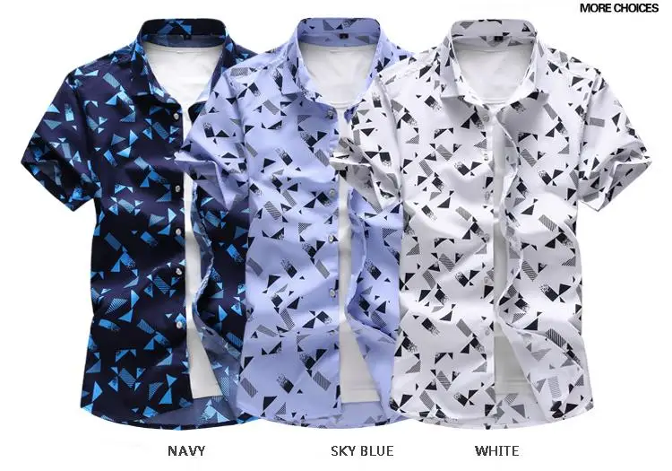 

Hawaiian Shirt Mens Clothing Plaid print Short sleeves Blouse Men Shirt Dress Casual Camisa masculina Navy White
