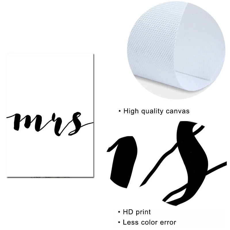 Canvas Painting Mr Heart Mrs Family Simple Quotes Couple Anniversary Poster Picture Living Room Wall Art Decor Minimalist Print | Дом и сад