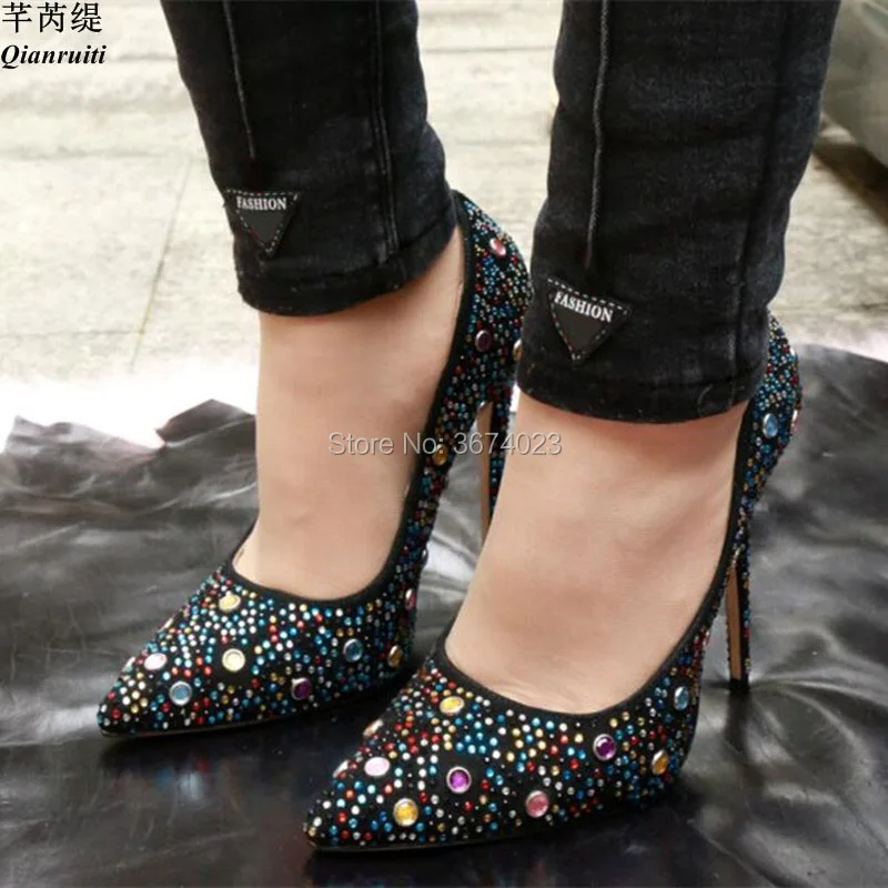 Qianruiti sapato feminino роскошные женские Разноцветные кристаллы Туфли-лодочки