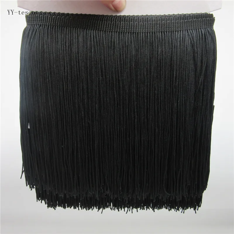 5 Meters 20cm Width Lace Fringe Tassel black Polyester Fringe Lace Trim Ribbon Sew Latin Dress Stage Garment Accessories