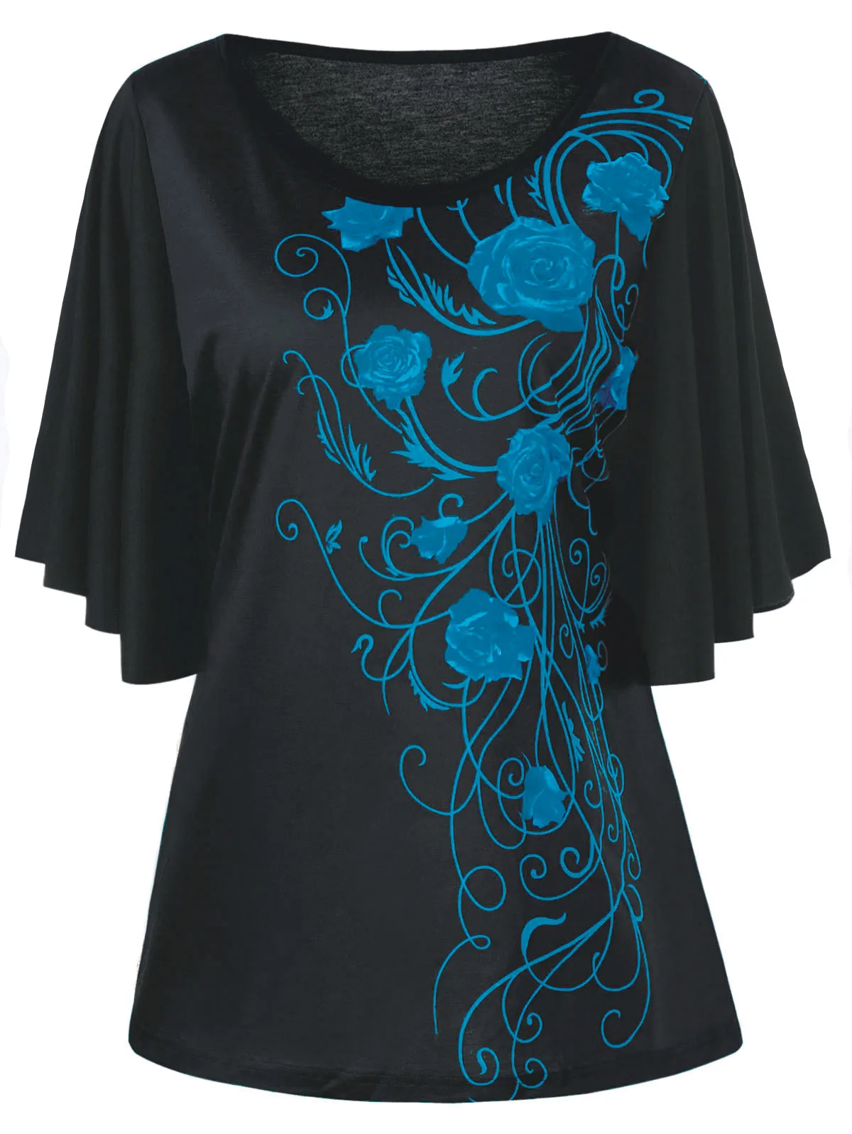 Женская футболка с коротким цветочным принтом большие размеры|Футболки| |