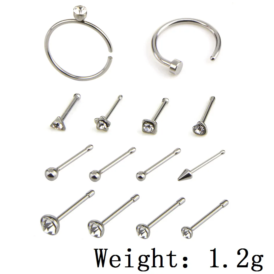 14 шт./компл. тела прокол смешанный костюм кольцо для носа из нержавеющей стали