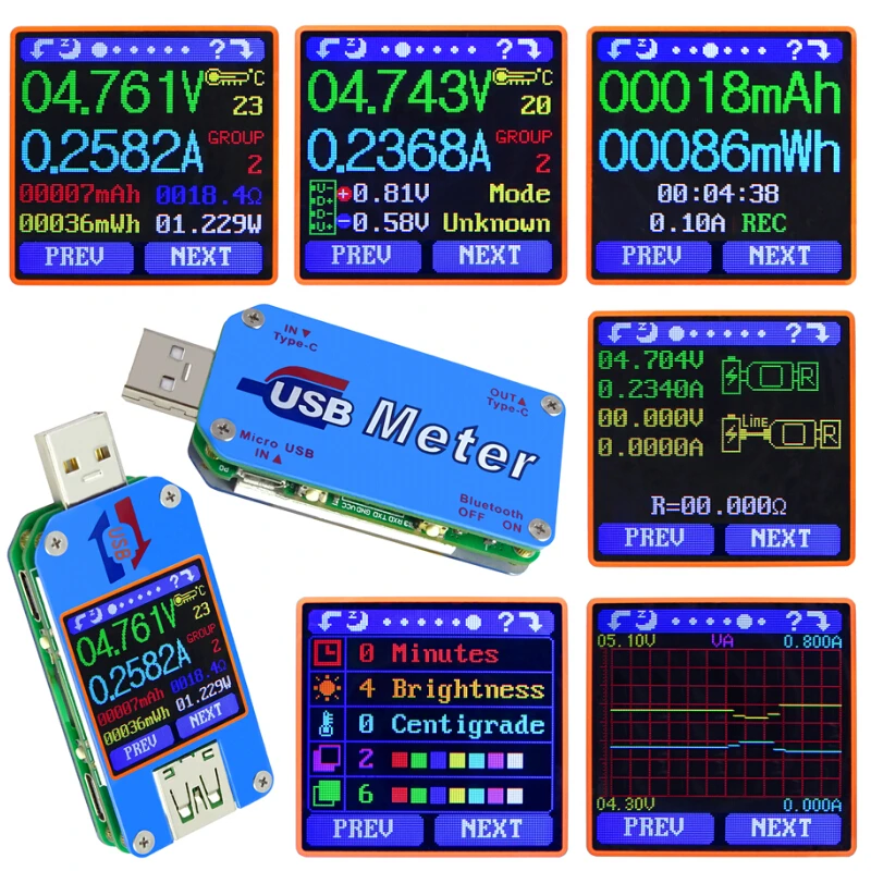 

UM25 UM25C for APP USB 2.0 Type-C LCD Voltmeter ammeter voltage current meter battery charge measure cable resistance Tester