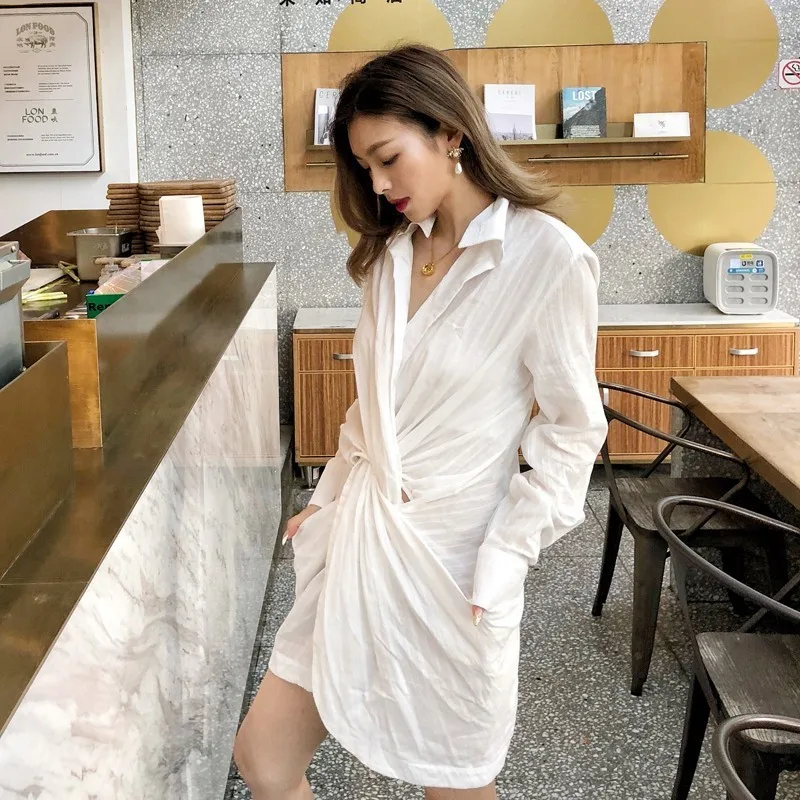 TWOTWINSTYLE ассиметричный с высокой талией перекрестное платье женский воротник