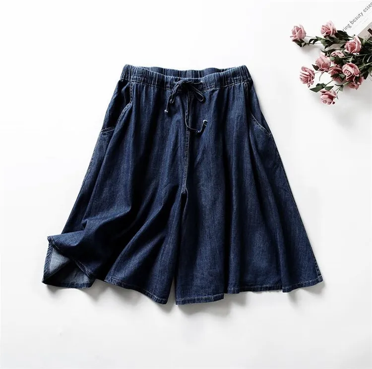 

New Arrival Jeans Summer 2019 Women Casual Elastic Waist Halft S Girls Loose Solid Denim Shorts Skirts Large Size M-7XL