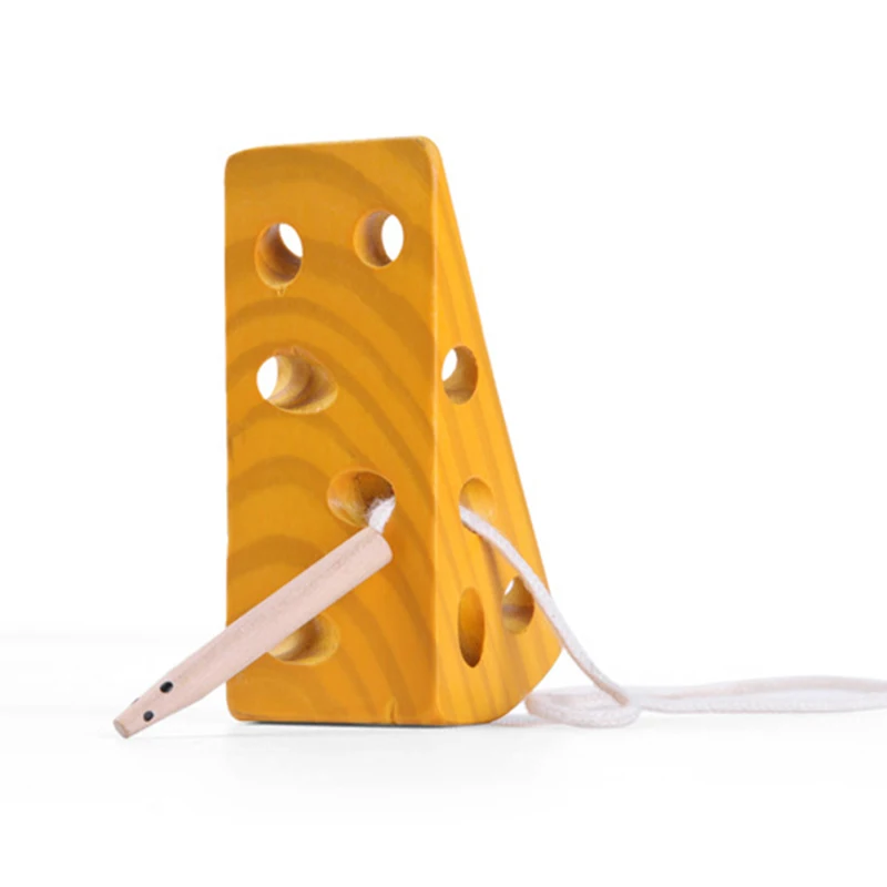 Деревянная резная Шнуровка Сыр и мышь обучающая игрушка|Наборы бусин