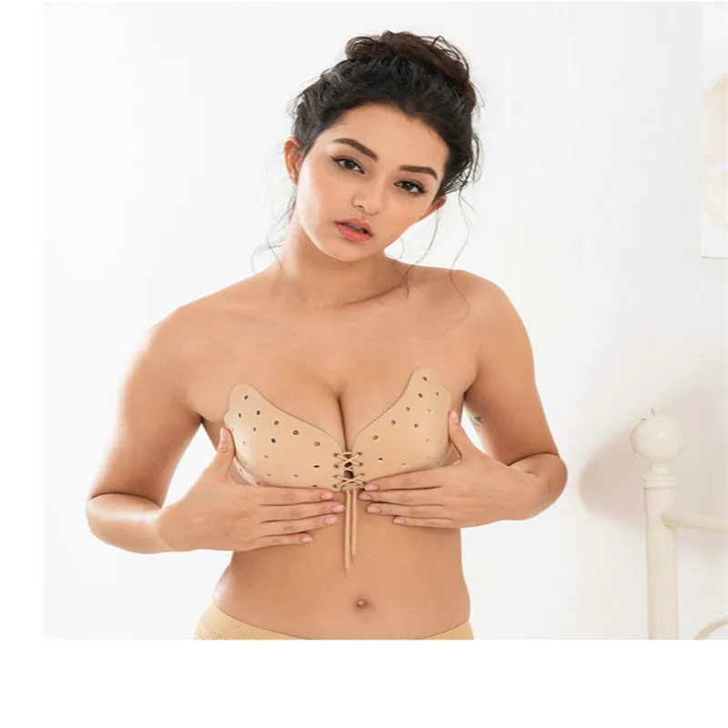 100pcs/Wholesale Bridal Bustier Wireless Invisible Bras Black Backless Strapless Adhesive peas Bra