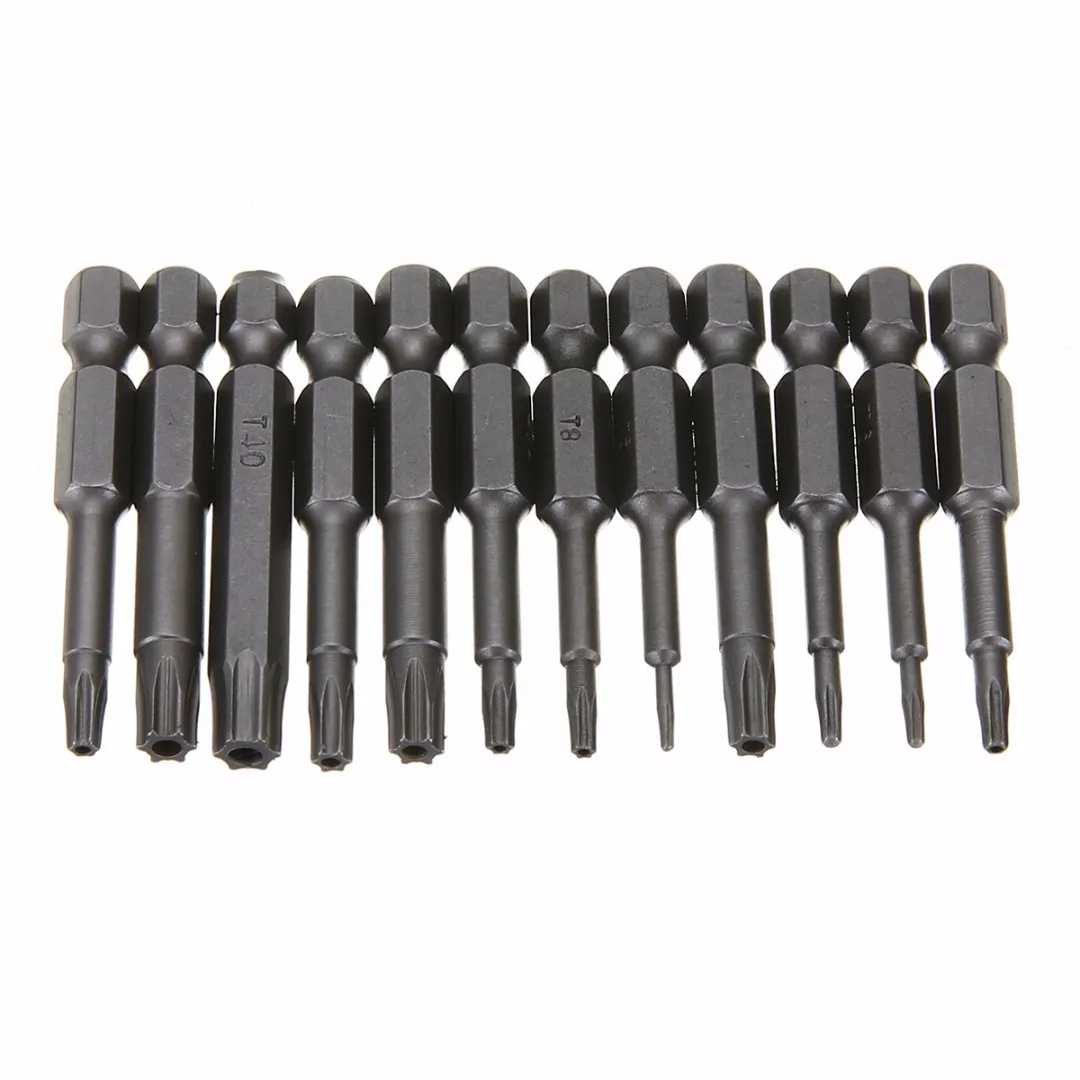 

12pcs/set 1/4" 50mm Long Magnetic Torx Electric Screwdriver Bits Set T5-T40