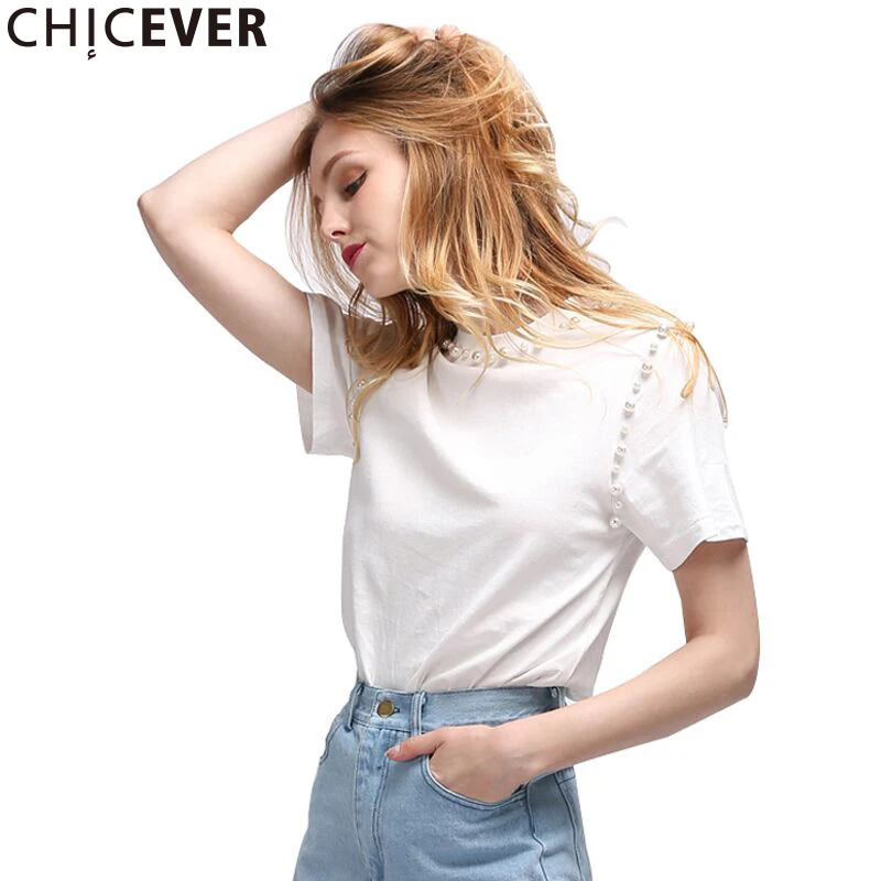 Женская футболка с коротким рукавом CHICEVER черная свободная составного кроя