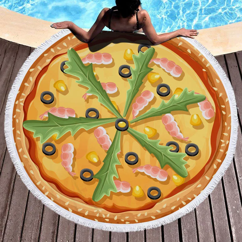 Pizza Round Summer Beach Towel Yoga Mat Home Blanket Seaside Bath Wall Tapestry Women Bikini Cover Up Toalla Decor | Дом и сад