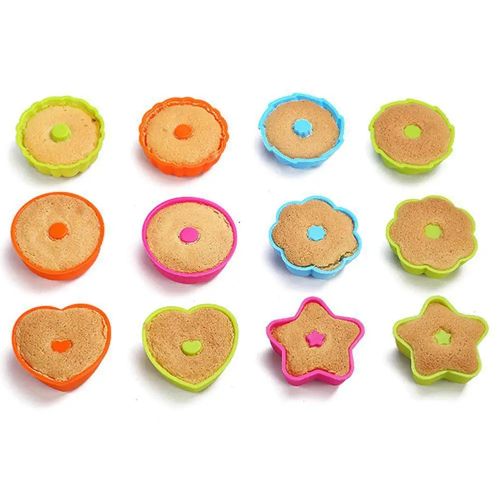 24Pcs/Set Reusable 6 Shapes 4Colors Silicone Molds for Doughnut Muffin Baking | Дом и сад