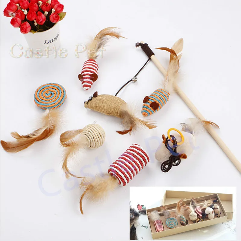 8 шт кошка игрушка перьевая кошачья Кот сопровождать палочка-Дразнилка с перьями
