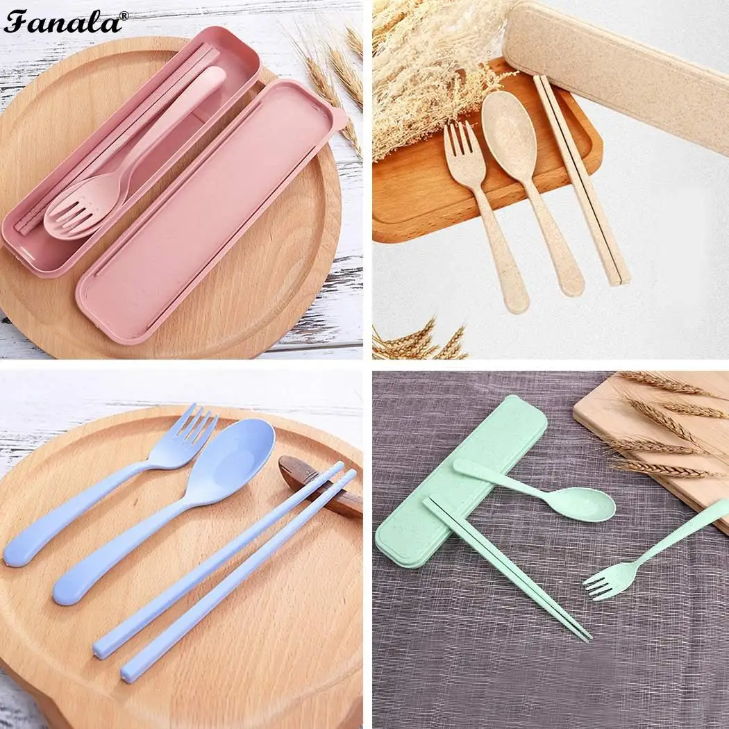 Wheat Straw Dinnerware Chopsticks Fork Spoon of Set(3Pcs) Restaurant Home etc Tableware Set for Camping Picnic | Дом и сад