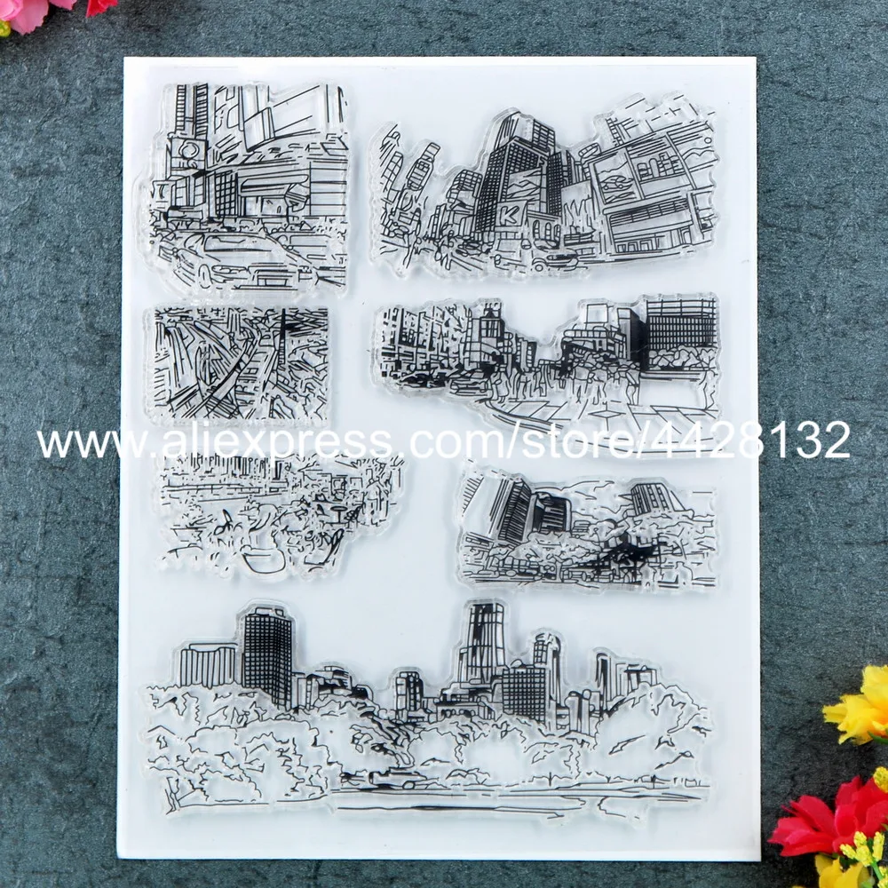 Здание города скрапбукинга DIY фото карты резиновые чистый штамп для прозрачный