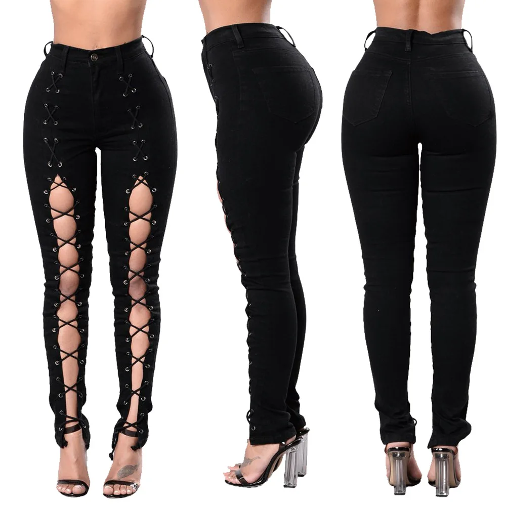 Новые джинсы женские рваные Высокая Талия зауженные хлопок стрейч Bodycon