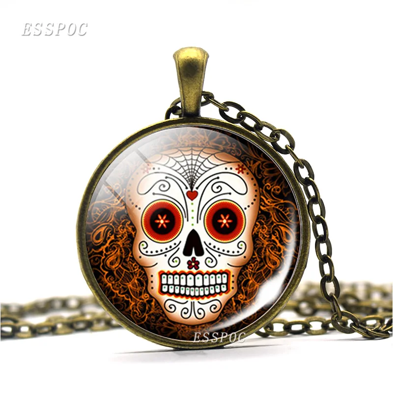 Винтажное медное ожерелье с черепом из сахара мексиканское народное искусство