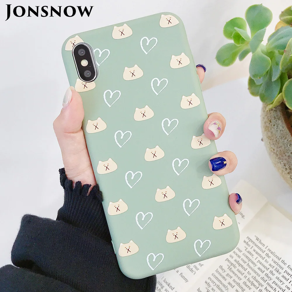 JONSNOW Matte Case for iPhone 7 8 Plus 6S 6P Soft Silicone XR X XS Max Love Heart Pattern Back Cover Capa Fundas |