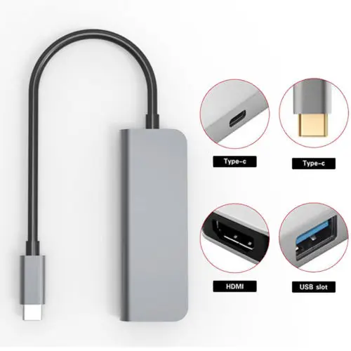 4в1 Тип C концентратор к HDMI 4K 2USB 3 0 и PD порт для зарядки USB многопортовый