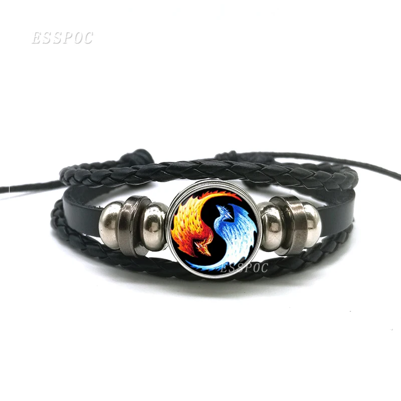 Yin Yang Tai Chi веревочный браслет черный и белый коты плетеный кожаные браслеты для
