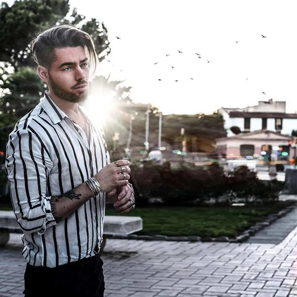 Рубашки стильные приталенные Модные мужские летние хлопковые льняные полосатые