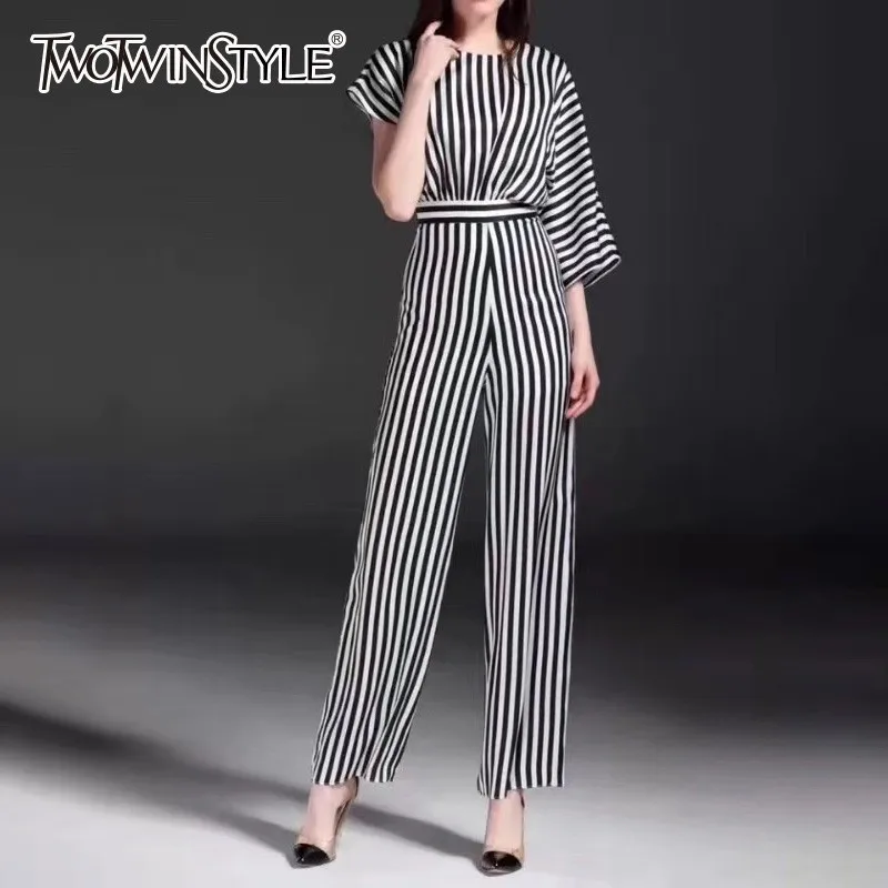 TWOTWINSTYLE Повседневный женский комбинезон туника с высокой талией широкие брюки