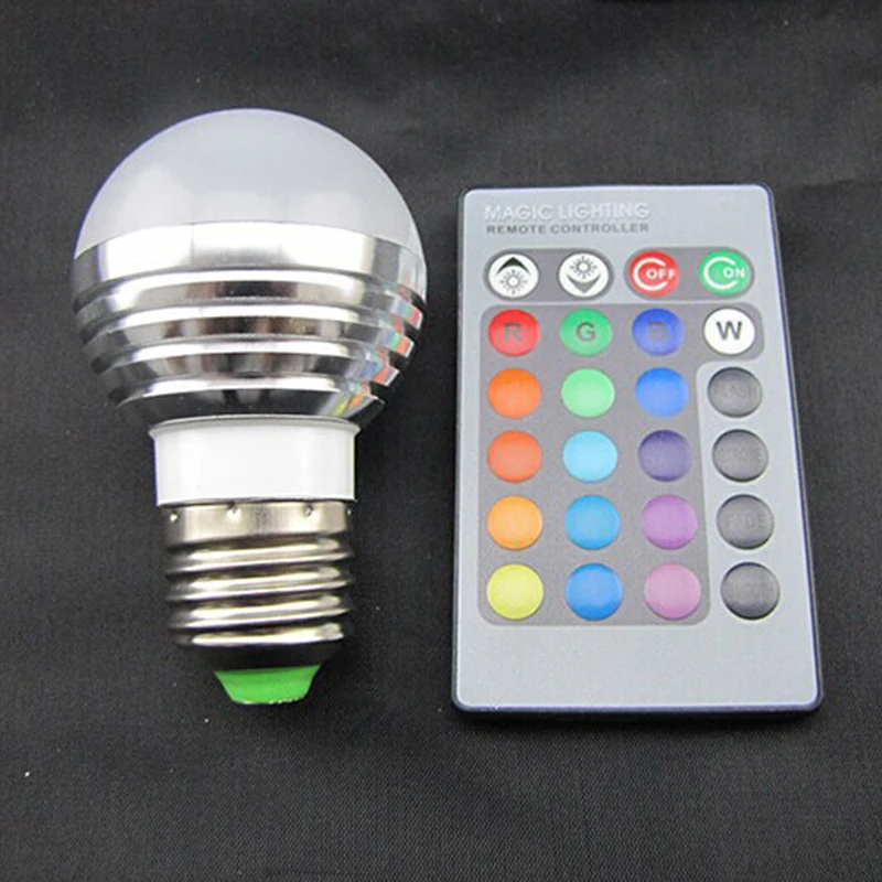 E27 3W RGB Светодиодный светильник с регулируемой яркостью 16 цветов дистанционным