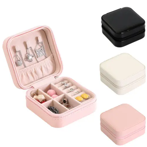 

Women Leather Jewelry Box Organizer Travel Case Earring Ring Necklace Storage Ladies Solid Jewelry Packaging Cases