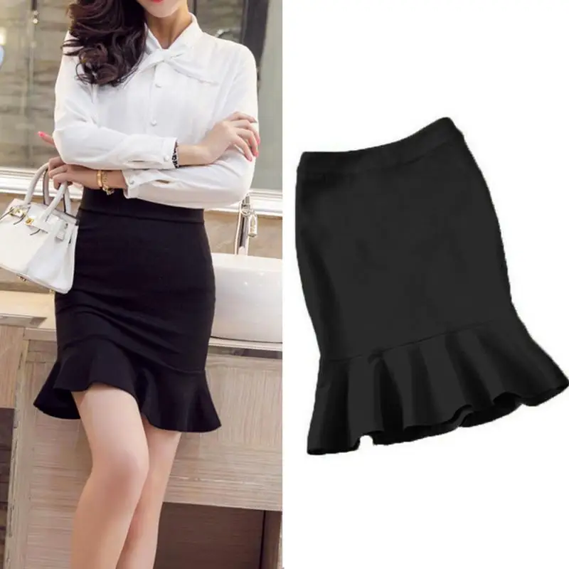 Новинка модная однотонная женская юбка пикантная мини в обтяжку годе с оборками