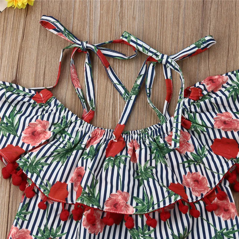 Модные детские комплекты для малышей 12 мес.-6 лет топы с открытыми плечами и