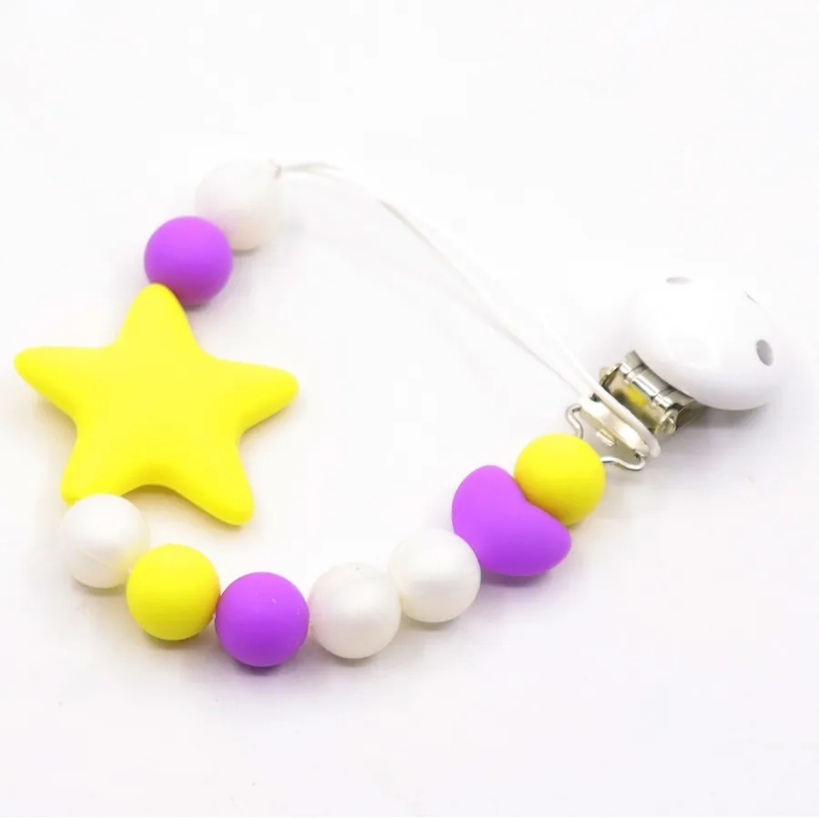 Silicone And Wood Pacifier Clip Wooden Bead Dummy Holder Cute Clips Soother Chains Baby Teething Toy For Chew | Мать и ребенок