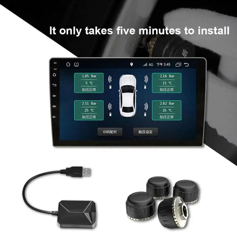 USB автомобильный TPMS монитор давления в шинах Система сигнализации для Android видео