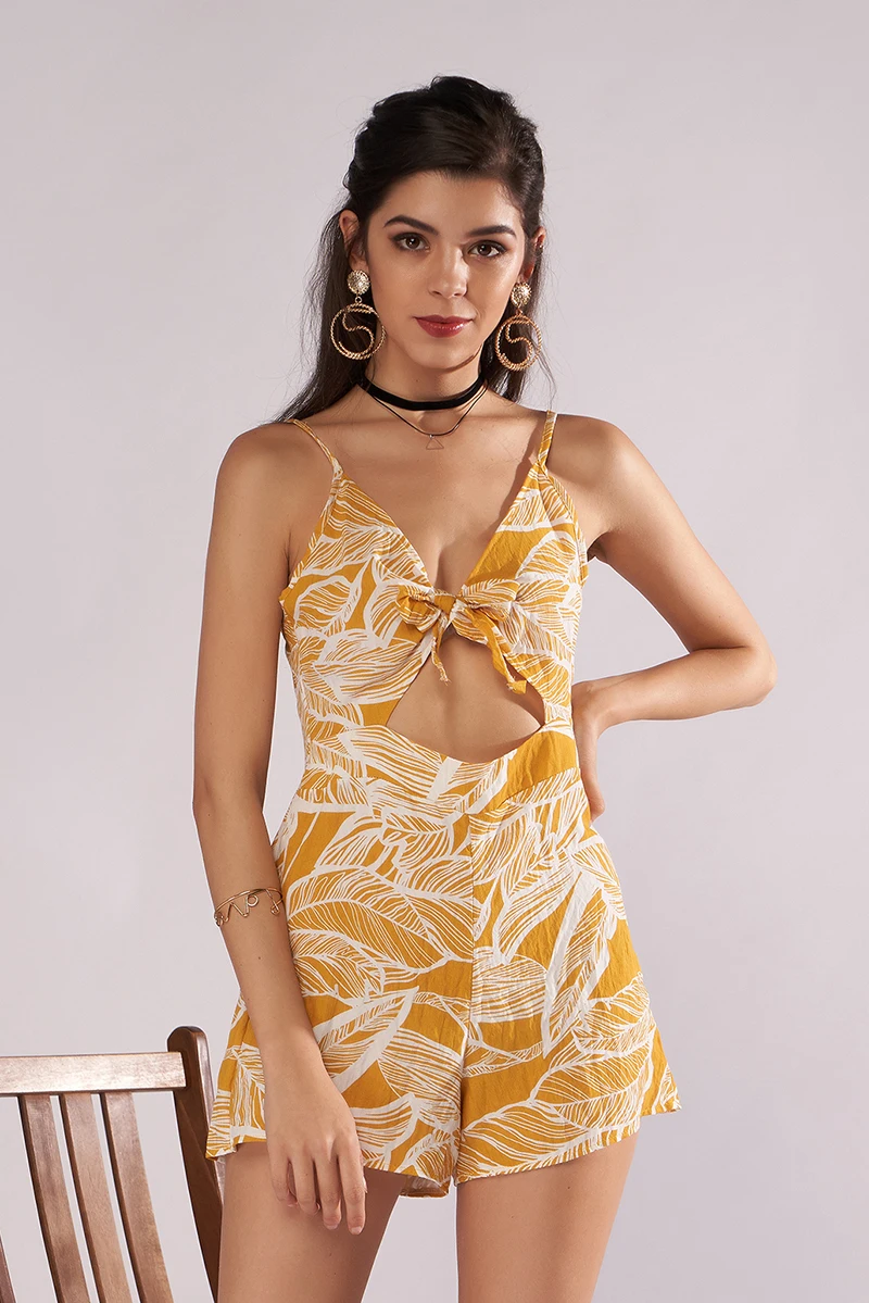 

Spot make Europe and the United States foreign trade new condole v-neck bind printed high waist jumpsuits
