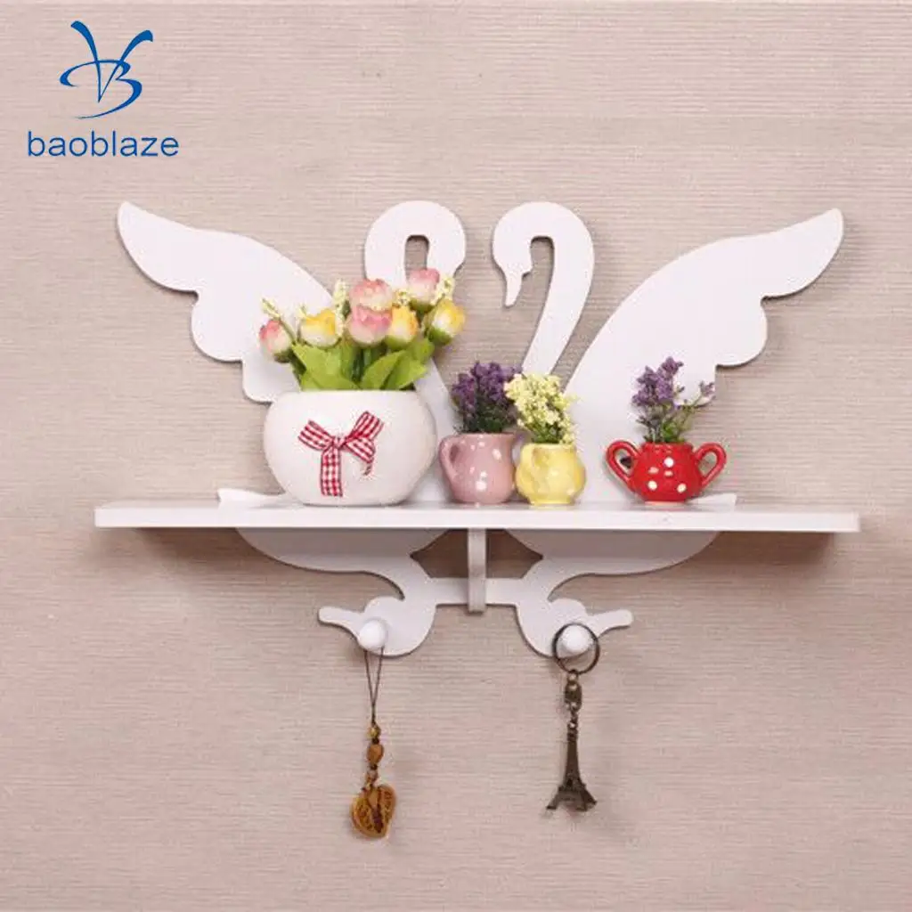 

White Swan Carved Wall Mount Wall Shelf Carved Hollow Shelf Home Decor Plate