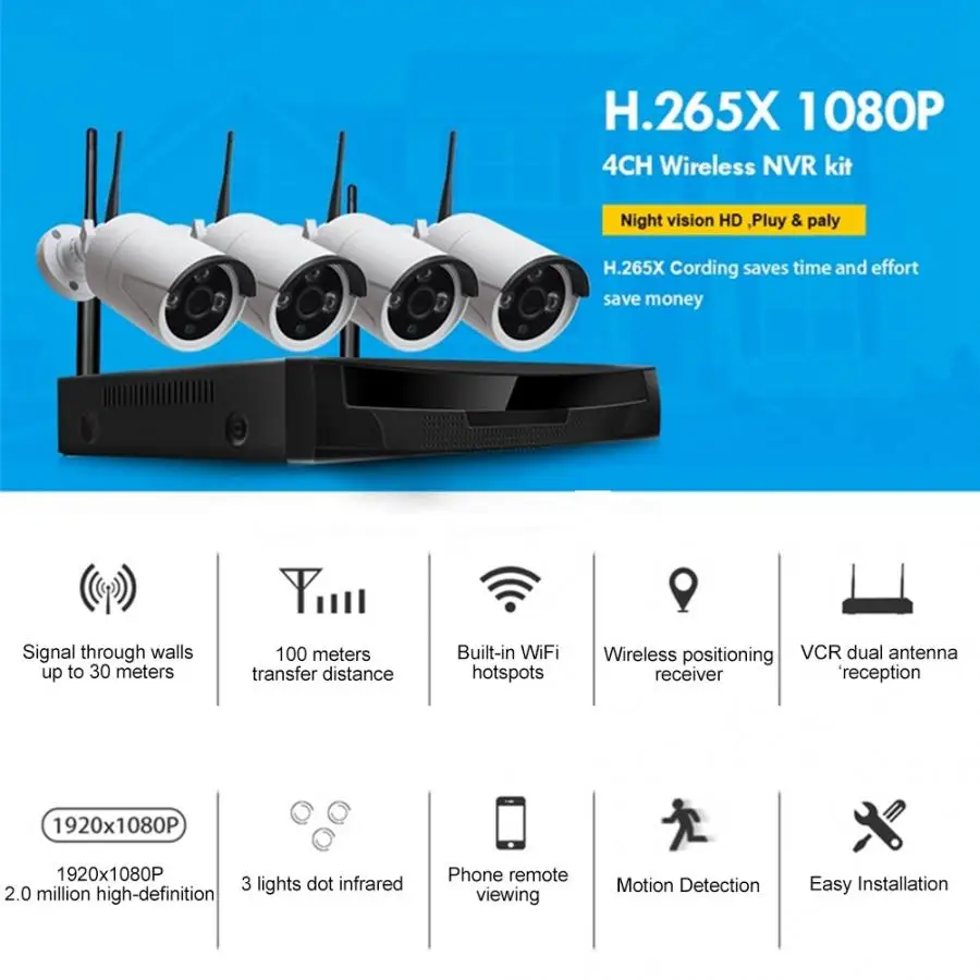 4CH Смарт Беспроводной NVR Wifi наборы камера HD CCTV комплект системы безопасности 110 240