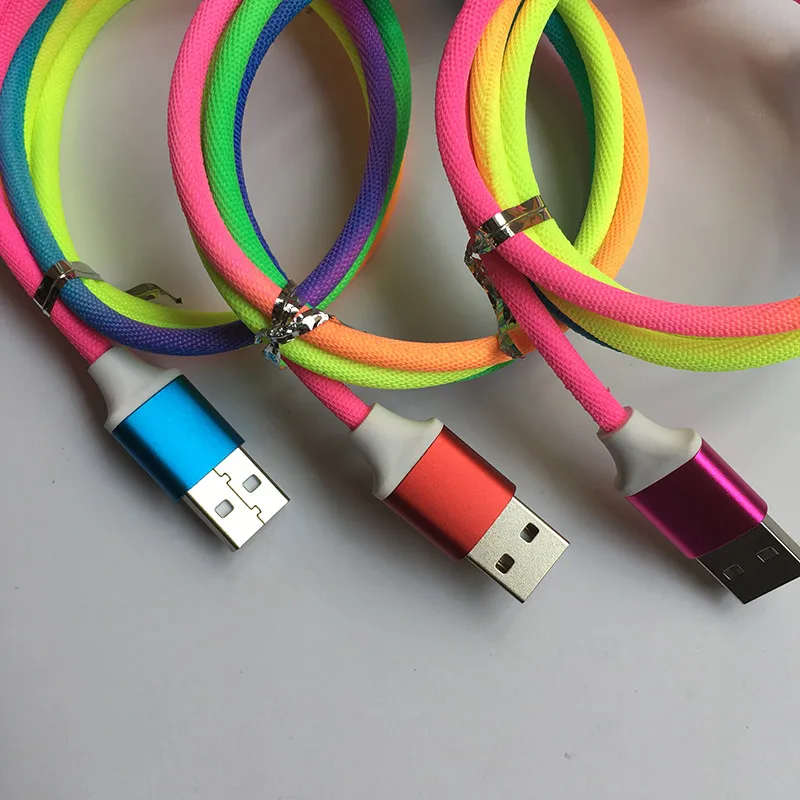 KKREFF 1 м Радужный тканевый плетеный провод Micro USB кабель для Nokia Xiaomi Redmi Note 5 Pro Honor 8