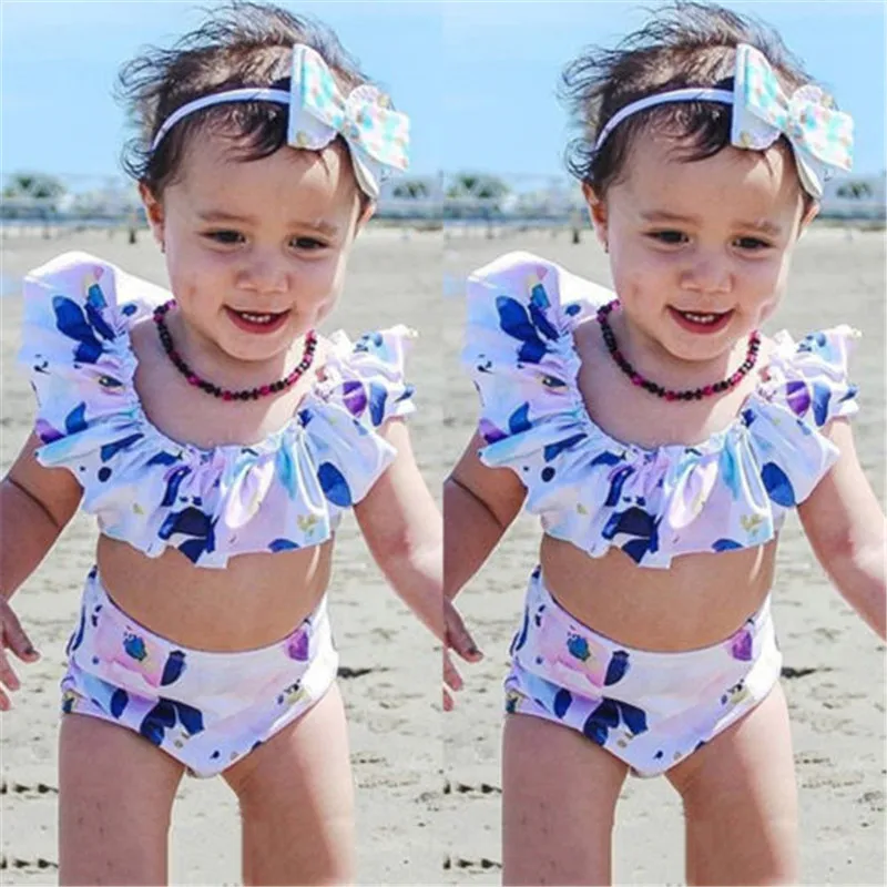 

Toddler Kids Girls Swimwear Floral Printed Swimsuit Sleeveless Ruffles Bathing Suit Beachwear for 2-7Y Children Girl Bikini Set