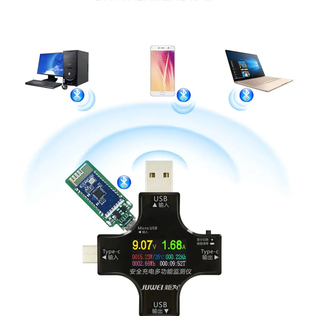 Цветной тестер для экрана USB амперметр напряжения type C PD измеритель ваттметр Bluetooth