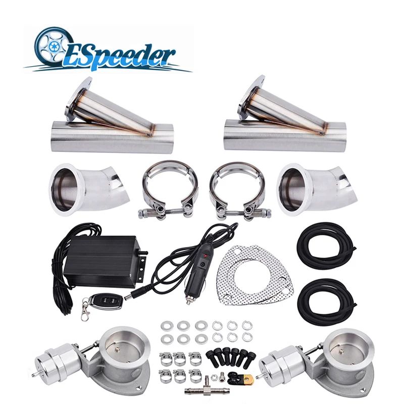 

ESPEEDER 2.5'' Exhaust Cutout Stainless Steel Headers Y Pipe Catback Pair Vacuum Valve Electric Cut Out Exhaust Tip Muffler Kit