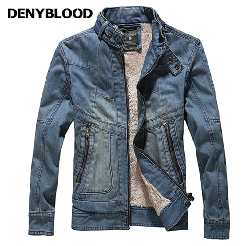Мужская джинсовая куртка Denyblood теплая байкерская бомбер винтажная с