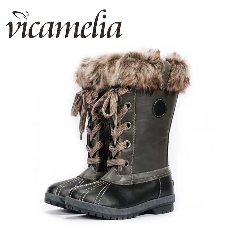 Vicamelia/Новинка 2018 года меховые высокие зимние сапоги женские на платформе с мехом