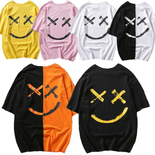 

2019 New brand T Shirts Men print funny smile face t-shirt short sleeve boy casual cotton tops Cool tees