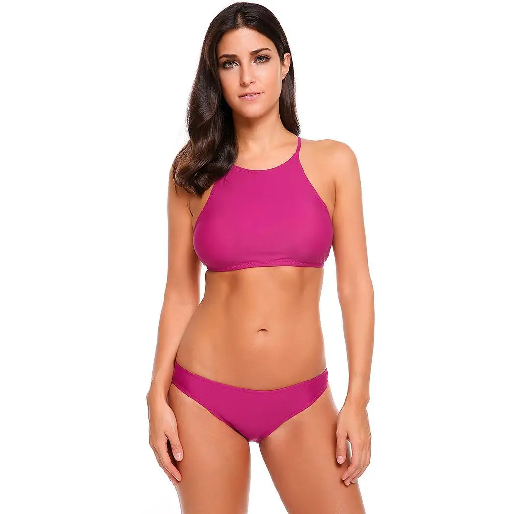 Женский купальник с бретельками на спине однотонный регулируемый комплект