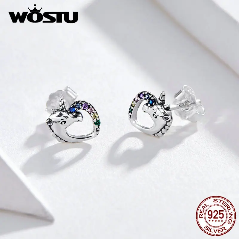 Женские серьги пусеты WOSTU Разноцветные из стерлингового серебра 925 пробы с