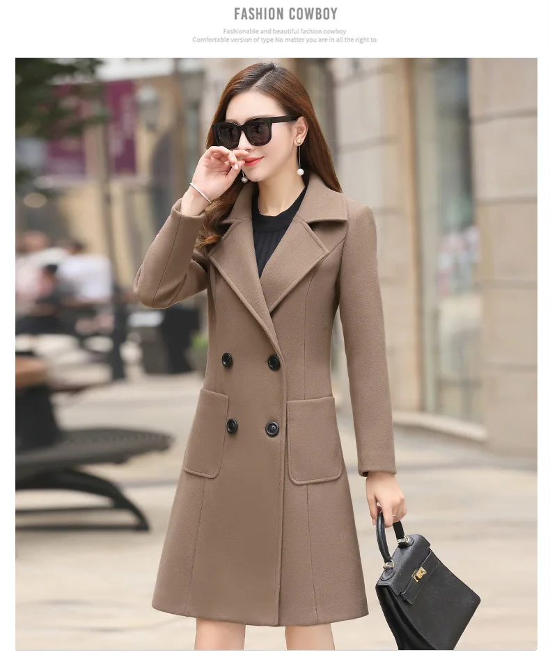 Офисное женское длинное зимнее шерстяное пальто двубортное и куртка Верхняя