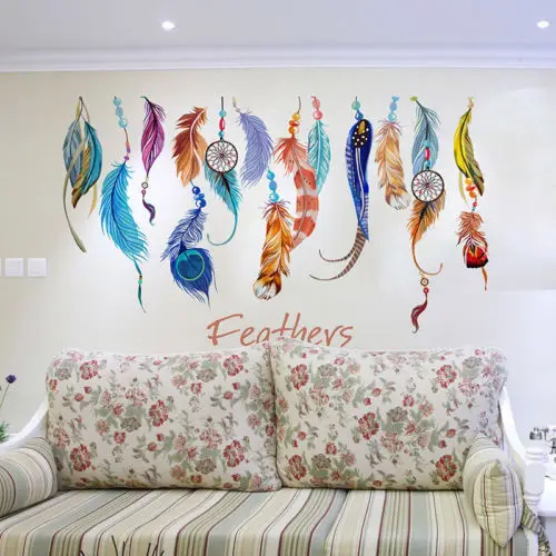 Съемная Настенная Наклейка с перьями удачи ПВХ наклейка роспись искусство