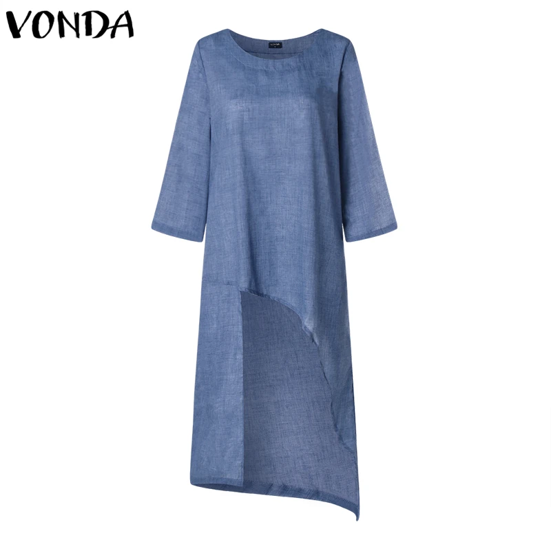 VONDA, модные женские блузки, рубашка,, Ретро стиль, круглый вырез, неровный подол, 3/4 рукав, повседневные рубашки, сексуальные, Blusas Femininas размера плюс, Топ